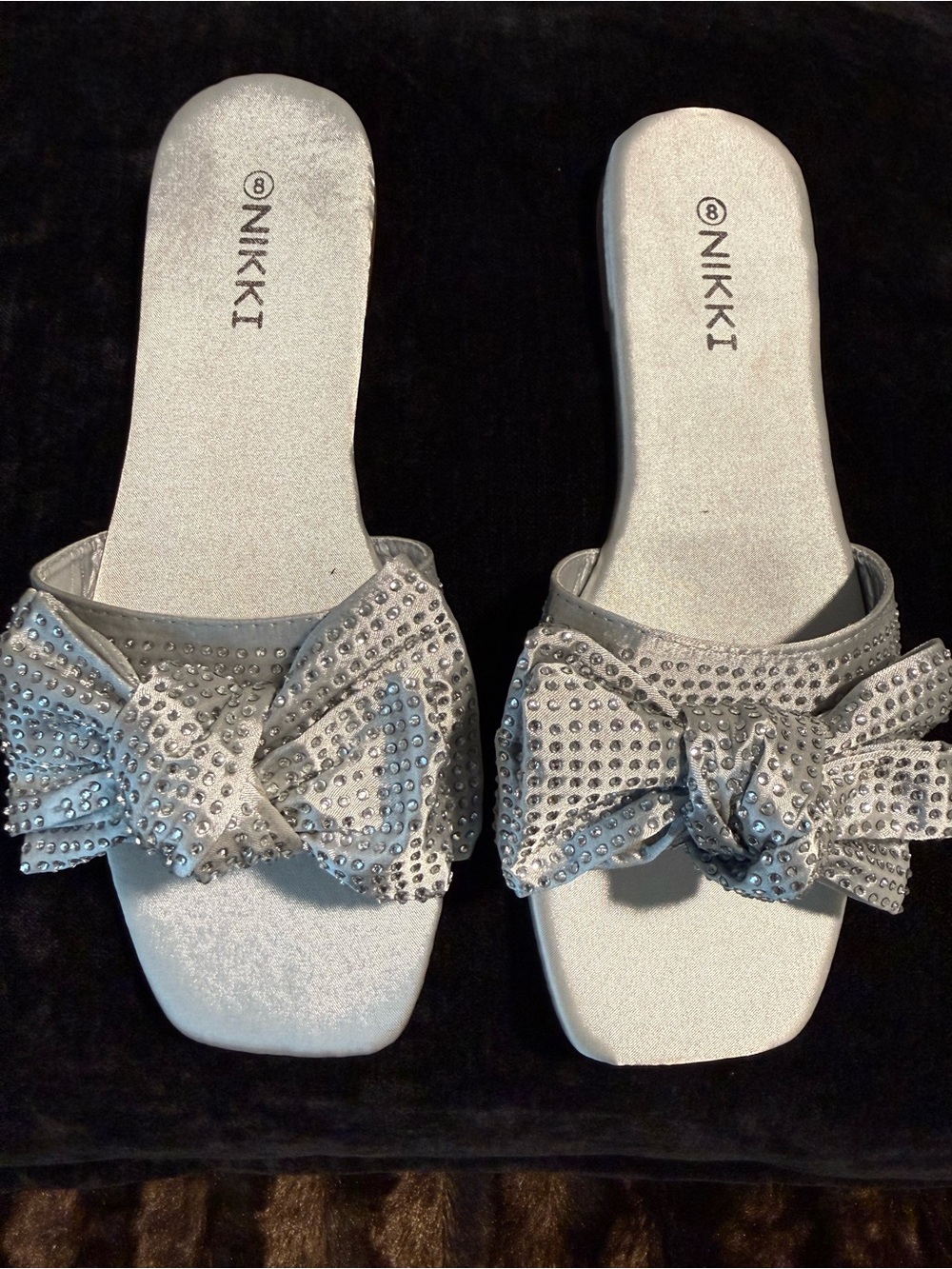 Nikki Silver Bow Slide Mules